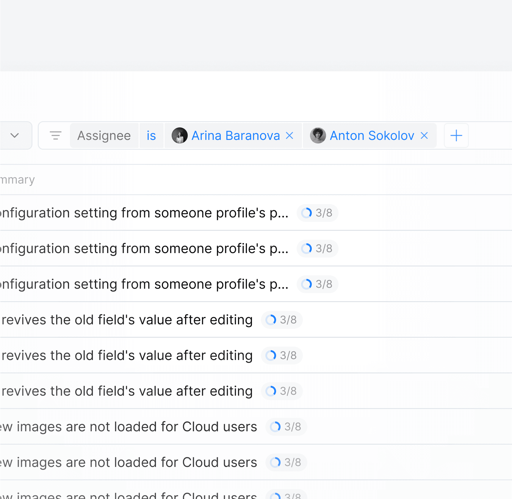 Multiple assignees in searchbox filtration